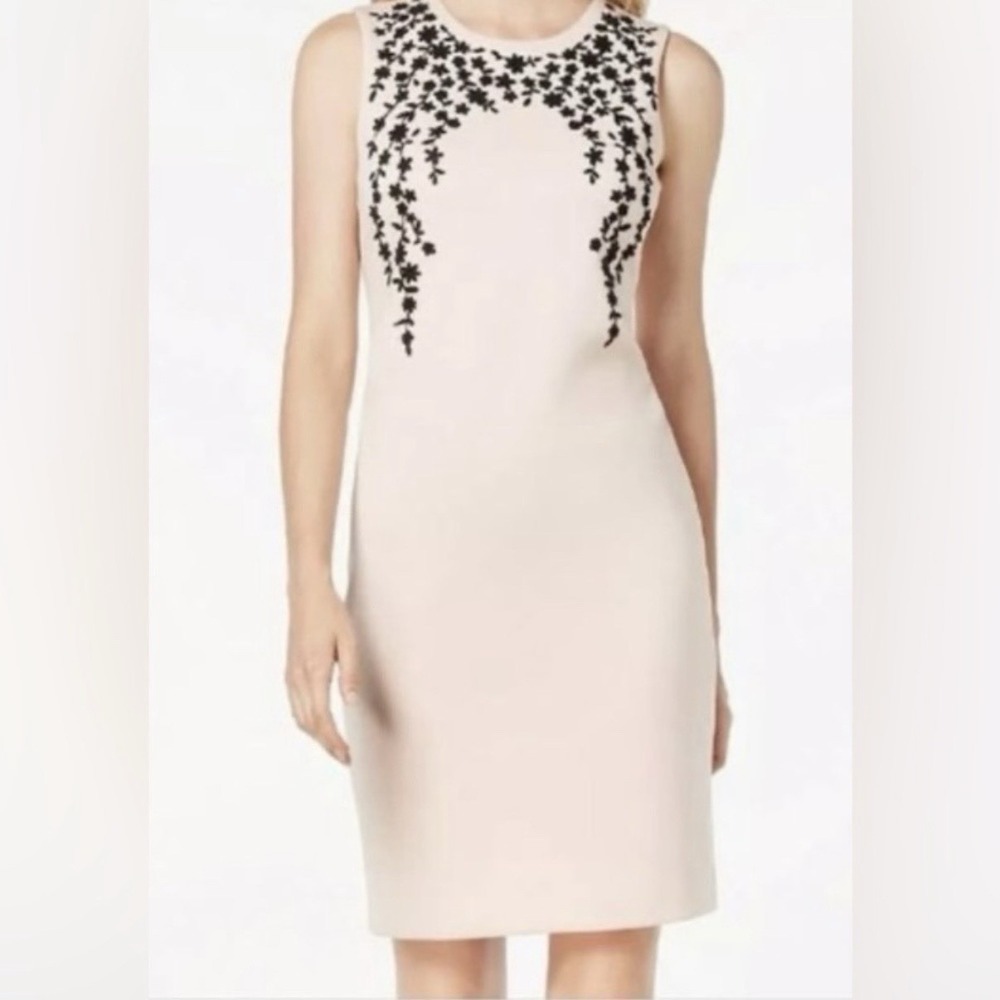 Calvin Klein Pink Floral Beaded Scuba Sleeveless Stretch Sheath Dress Wedding 4
